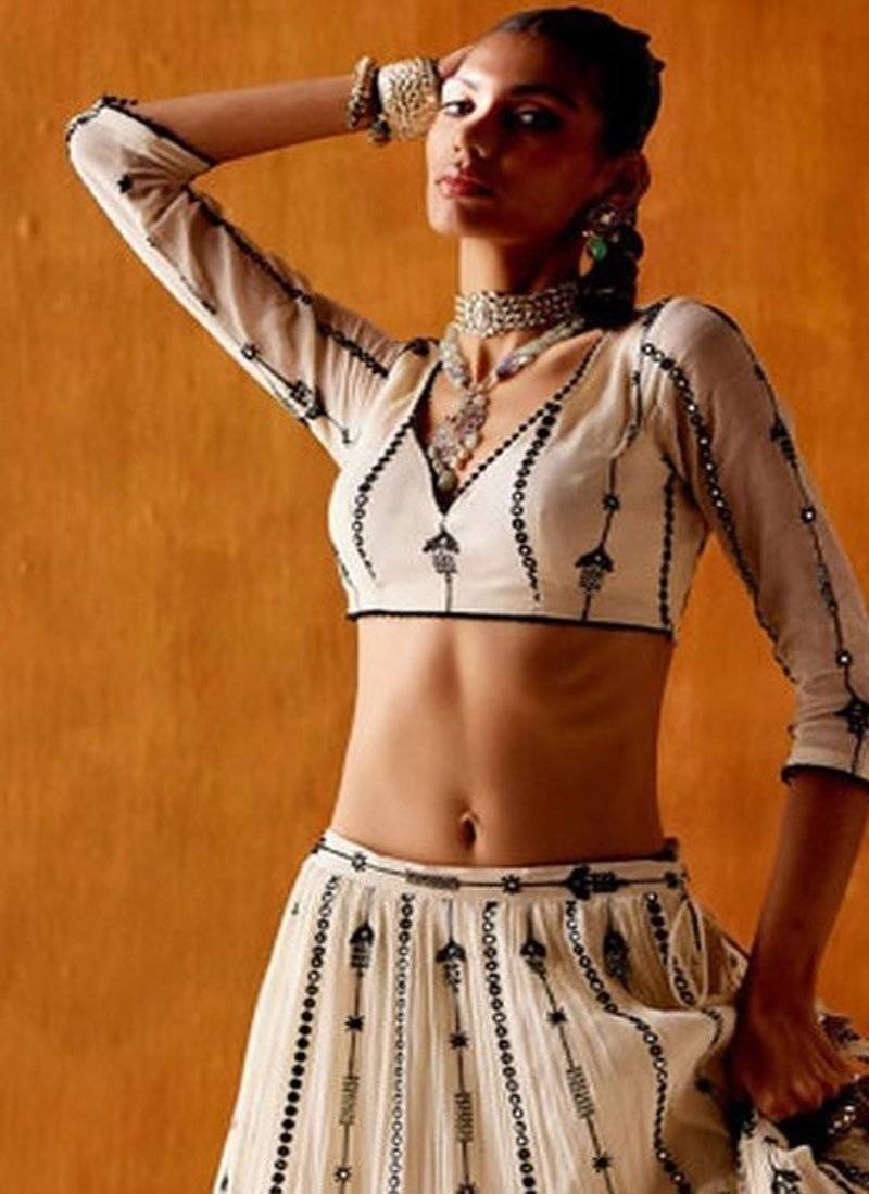 Embellished Mirror Work Semi Stitched Lehenga & Blouse With Dupatta