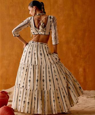Embellished Mirror Work Semi Stitched Lehenga & Blouse With Dupatta 4