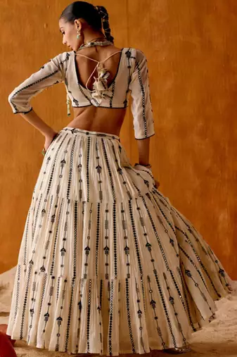 Embellished Mirror Work Semi Stitched Lehenga & Blouse With Dupatta