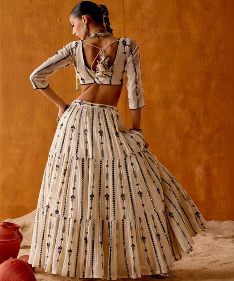 Embellished Mirror Work Semi Stitched Lehenga & Blouse With Dupatta