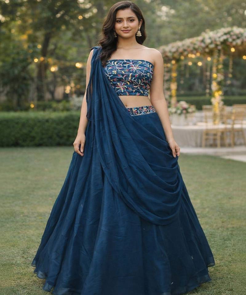 Embroidered Sequinned Ready to Wear Lehenga & Unstitched Blouse With Dupatta