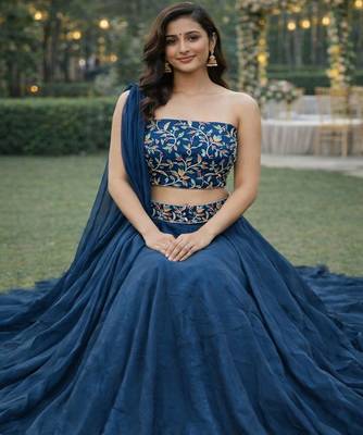 Embroidered Sequinned Ready to Wear Lehenga & Unstitched Blouse With Dupatta 4