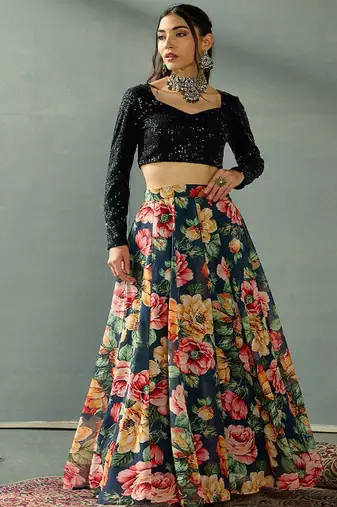 Sequinned V Neck Ready to Wear Lehenga Choli