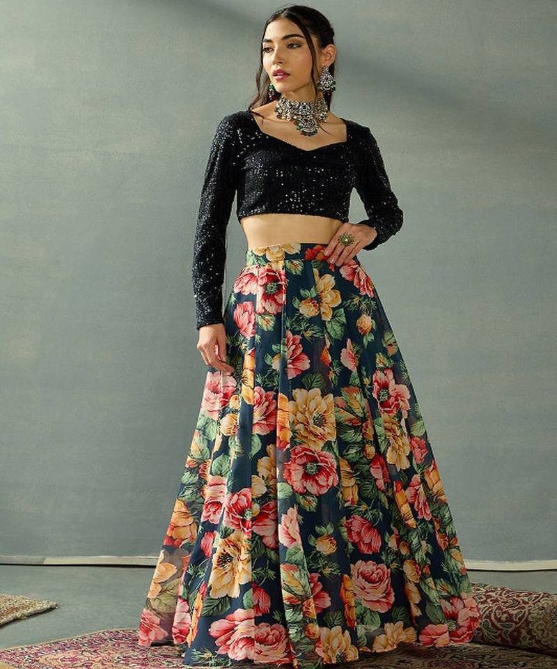Sequinned V Neck Ready to Wear Lehenga Choli
