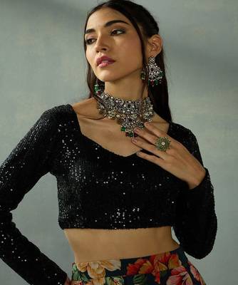 Sequinned V Neck Ready to Wear Lehenga Choli 2