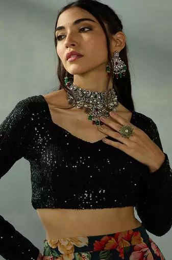 Sequinned V Neck Ready to Wear Lehenga Choli