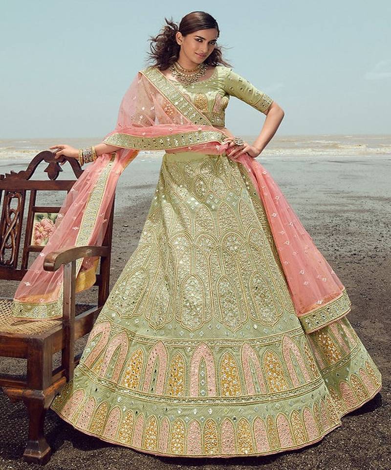 Embroidered Semi Stitched Lehenga & Unstitched Blouse With Dupatta