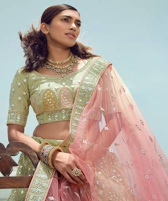 Embroidered Semi Stitched Lehenga & Unstitched Blouse With Dupatta 2