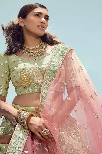Embroidered Semi Stitched Lehenga & Unstitched Blouse With Dupatta