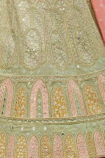 Embroidered Semi Stitched Lehenga & Unstitched Blouse With Dupatta