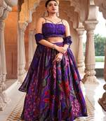 Printed Beads and Stones Ready to Wear Lehenga & Unstitched Blouse With Dupatta