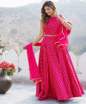 Printed Foil Print Ready to Wear Lehenga & Blouse With Dupatta 1