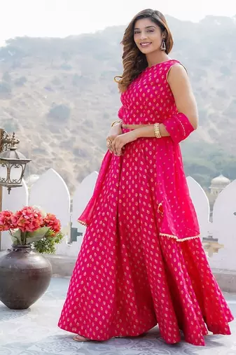 Printed Foil Print Ready to Wear Lehenga & Blouse With Dupatta