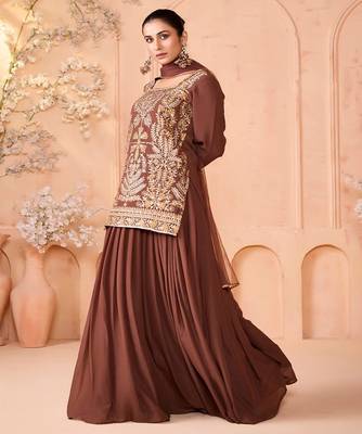 Floral Embroidered Thread Work Ready To Wear Lehenga With Blouse & Dupatta 3