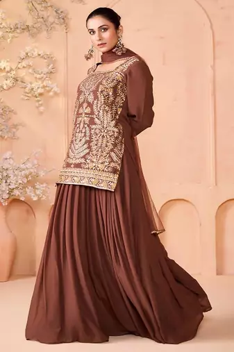 Floral Embroidered Thread Work Ready To Wear Lehenga With Blouse & Dupatta