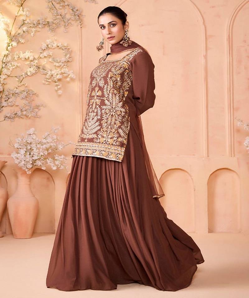 Floral Embroidered Thread Work Ready To Wear Lehenga With Blouse & Dupatta