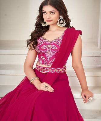 Women Embroidered Thread Work Semi Stitched Lehenga Choli 2