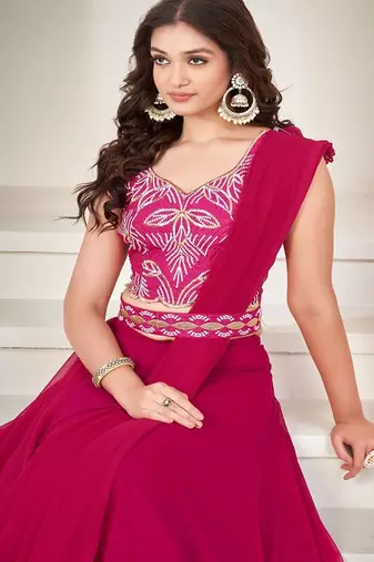 Women Embroidered Thread Work Semi Stitched Lehenga Choli