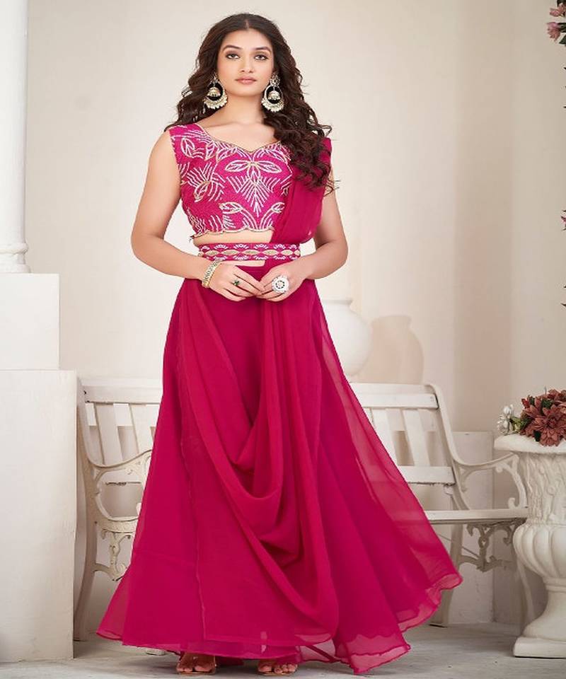 Women Embroidered Thread Work Semi Stitched Lehenga Choli