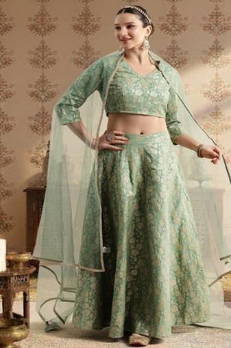 Jashn Foil Print Lehenga & Blouse With Dupatta