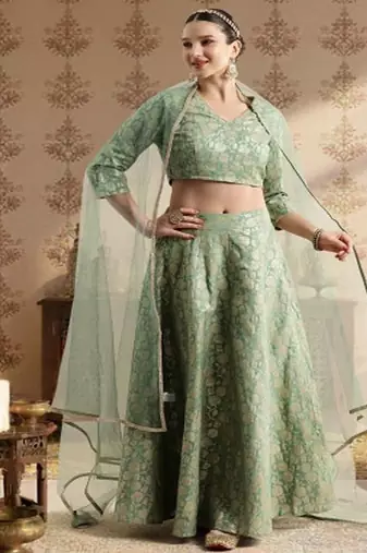 Jashn Foil Print Lehenga & Blouse With Dupatta