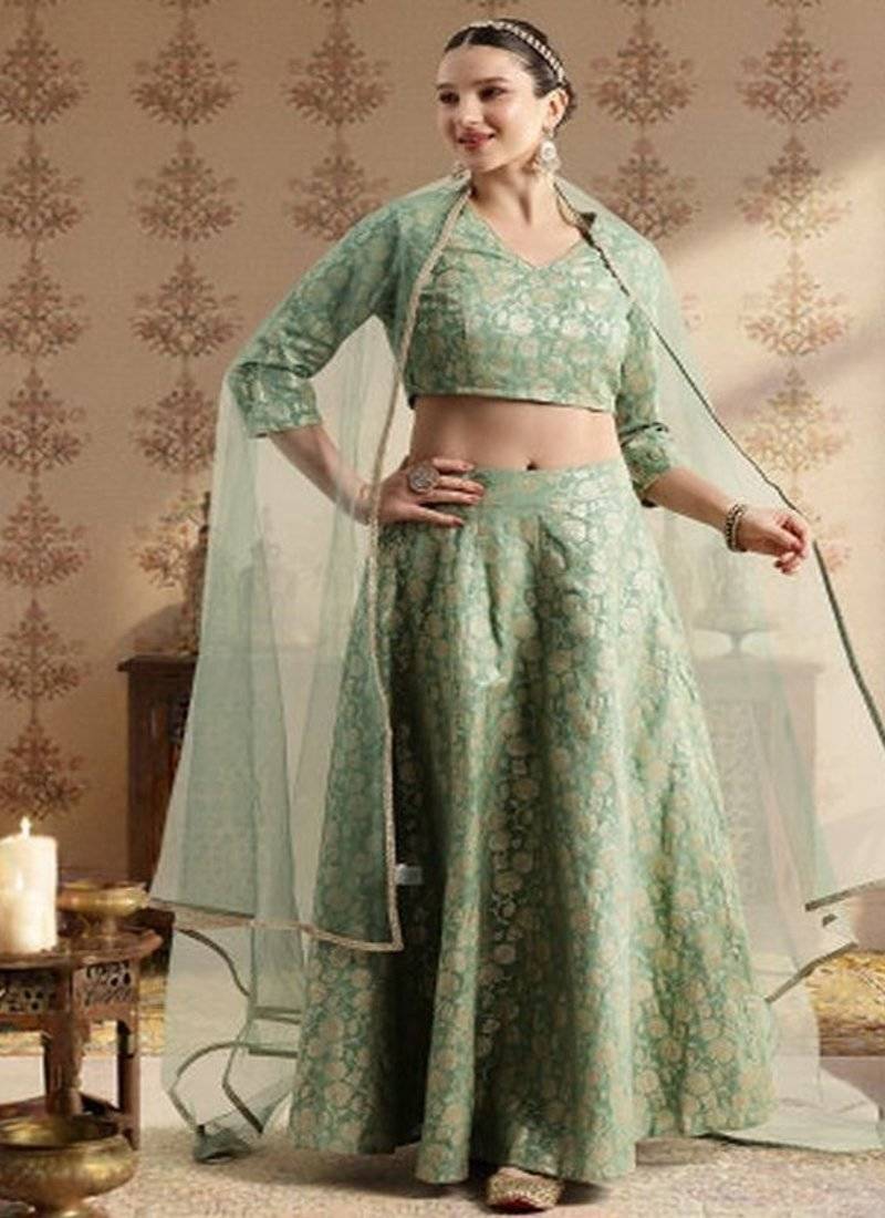 Jashn Foil Print Lehenga & Blouse With Dupatta