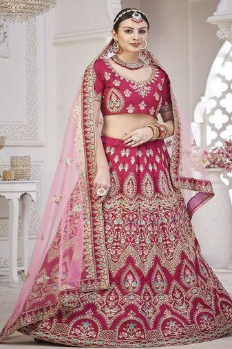 Embroidered Thread Work Semi Stitched Lehenga & Unstitched Blouse With Dupatta