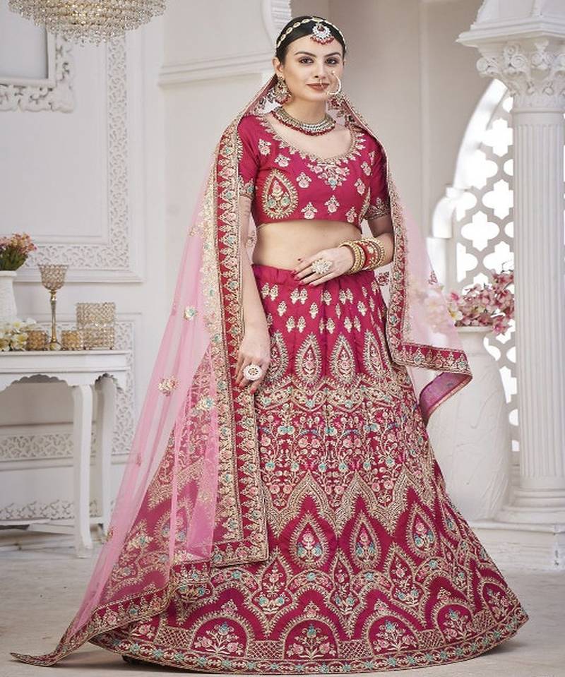 Embroidered Thread Work Semi Stitched Lehenga & Unstitched Blouse With Dupatta