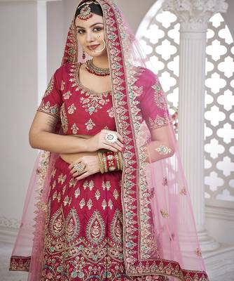Embroidered Thread Work Semi Stitched Lehenga & Unstitched Blouse With Dupatta 2