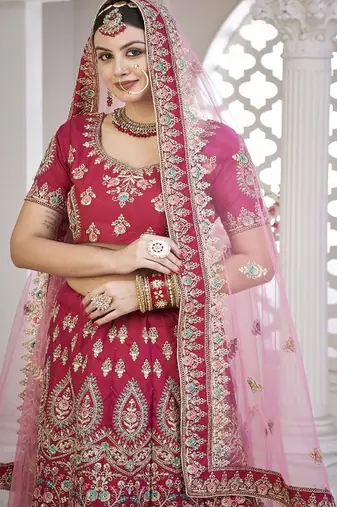 Embroidered Thread Work Semi Stitched Lehenga & Unstitched Blouse With Dupatta