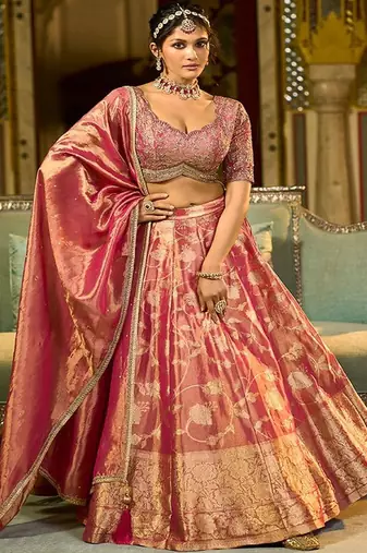 Ready to Wear Embroidered V Neck Flared Lehenga  & Blouse With Dupatta