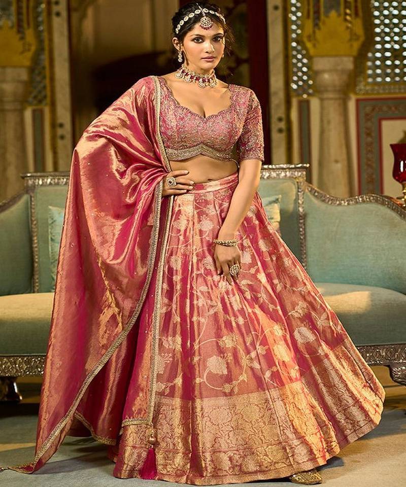 Ready to Wear Embroidered V Neck Flared Lehenga  & Blouse With Dupatta