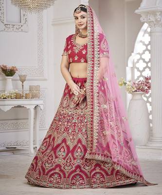 Embroidered Thread Work Semi Stitched Lehenga & Unstitched Blouse With Dupatta 3