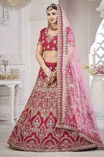 Embroidered Thread Work Semi Stitched Lehenga & Unstitched Blouse With Dupatta
