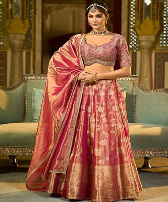 Ready to Wear Embroidered V Neck Flared Lehenga  & Blouse With Dupatta 3