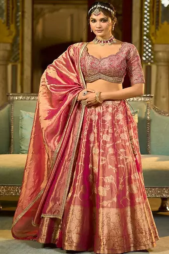 Ready to Wear Embroidered V Neck Flared Lehenga  & Blouse With Dupatta