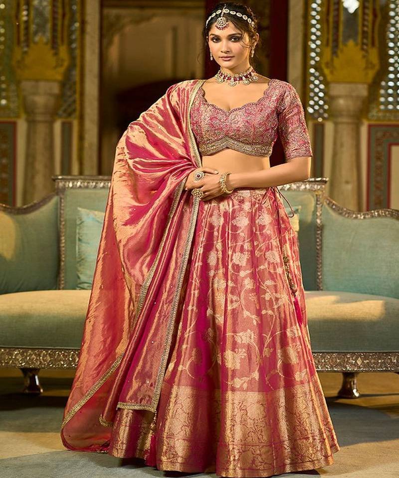 Ready to Wear Embroidered V Neck Flared Lehenga  & Blouse With Dupatta