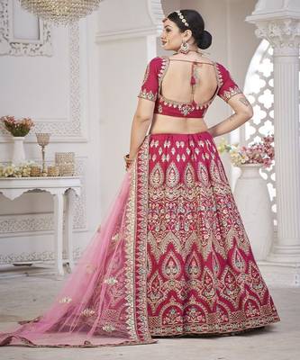 Embroidered Thread Work Semi Stitched Lehenga & Unstitched Blouse With Dupatta 4