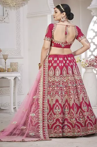Embroidered Thread Work Semi Stitched Lehenga & Unstitched Blouse With Dupatta