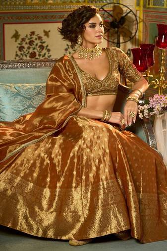 Ready to Wear Embroidered V Neck Flared Lehenga  & Blouse With Dupatta