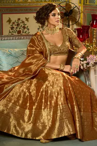 Ready to Wear Embroidered V Neck Flared Lehenga  & Blouse With Dupatta