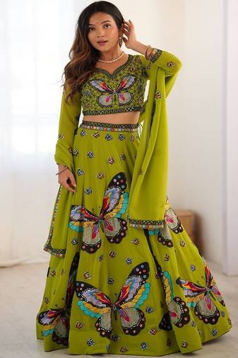 Embroidered Thread Work Semi Stitched Lehenga & Unstitched Blouse With Dupatta