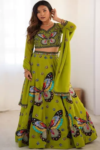 Embroidered Thread Work Semi Stitched Lehenga & Unstitched Blouse With Dupatta