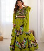 Embroidered Thread Work Semi Stitched Lehenga & Unstitched Blouse With Dupatta