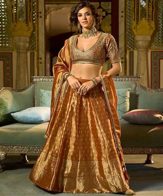 Ready to Wear Embroidered V Neck Flared Lehenga  & Blouse With Dupatta 2