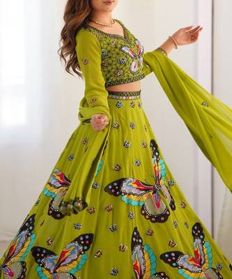 Embroidered Thread Work Semi Stitched Lehenga & Unstitched Blouse With Dupatta 2