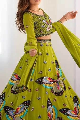 Embroidered Thread Work Semi Stitched Lehenga & Unstitched Blouse With Dupatta