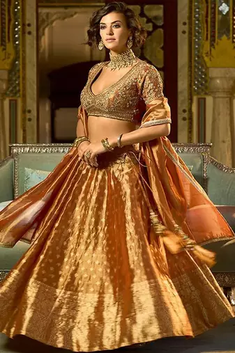 Ready to Wear Embroidered V Neck Flared Lehenga  & Blouse With Dupatta