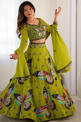 Embroidered Thread Work Semi Stitched Lehenga & Unstitched Blouse With Dupatta