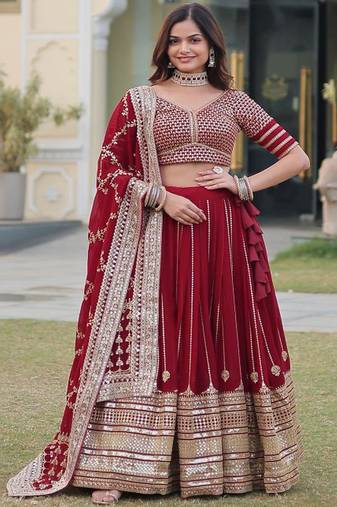 Embroidered Sequinned Ready to Wear Lehenga & Unstitched Blouse With Dupatta